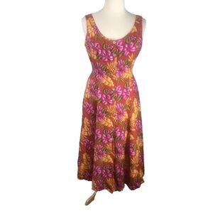 FYC Sleeveless Button Front Floral Rayon Dress 16 Bold Orange Pink Summer Y2K